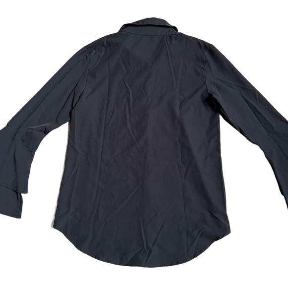 BLACK BUTTON DOWN COLLARED BLOUSE WITH TIERED BELL SLEEVES SIZE SMALL - Picture 6 of 7